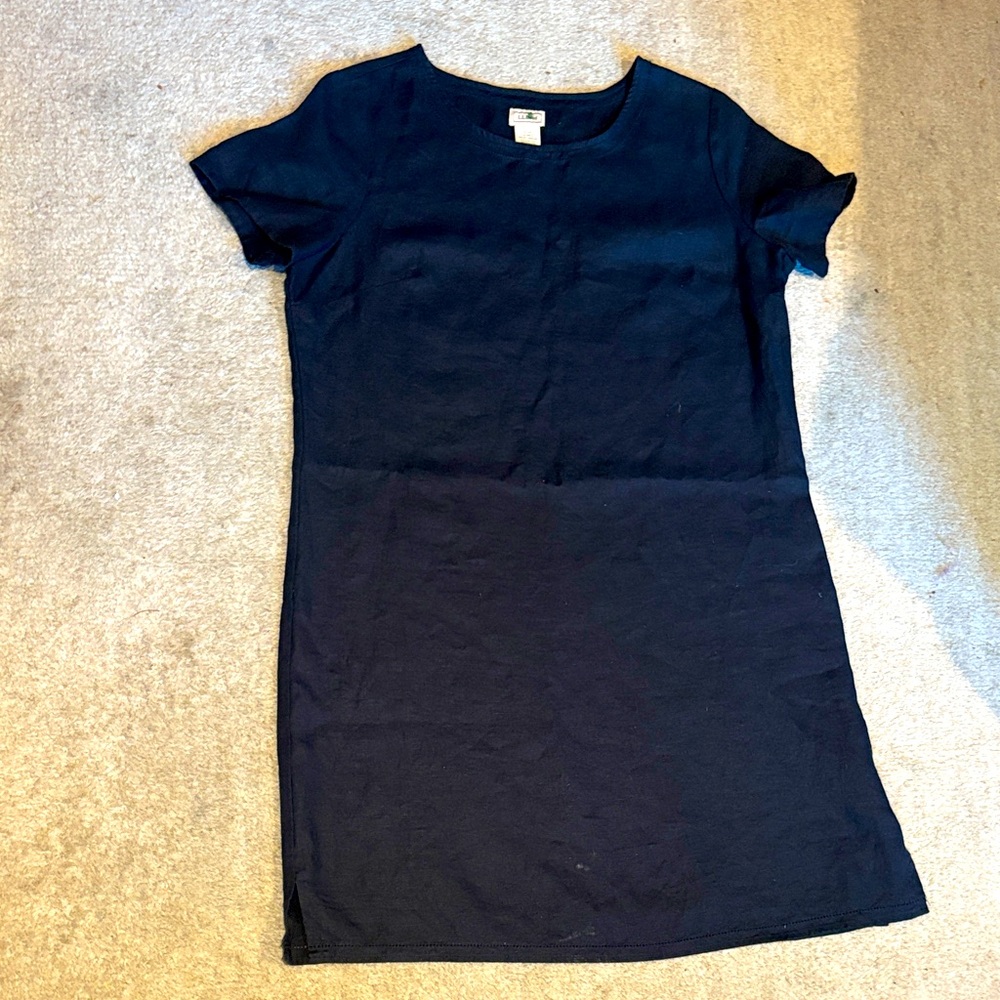L.L. Bean 100% Linen Navy dress 14